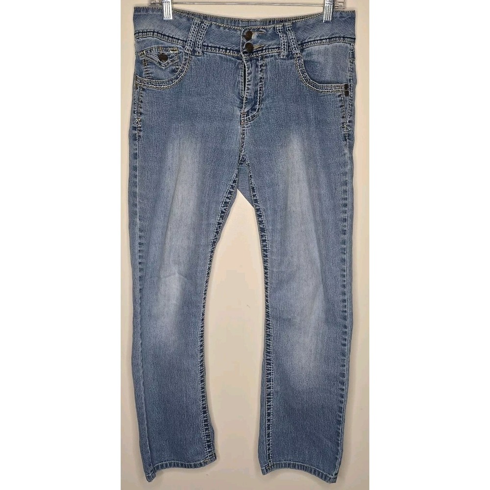 VSH Jeans Women's Straight Crop Mid Rise Stretch Flap Pockets Ramie 10 (W32 L26)